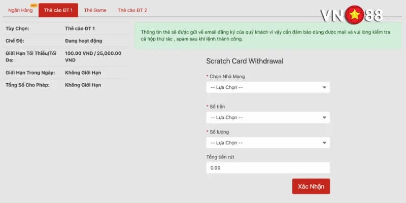 Rút tiền thông qua thẻ cào